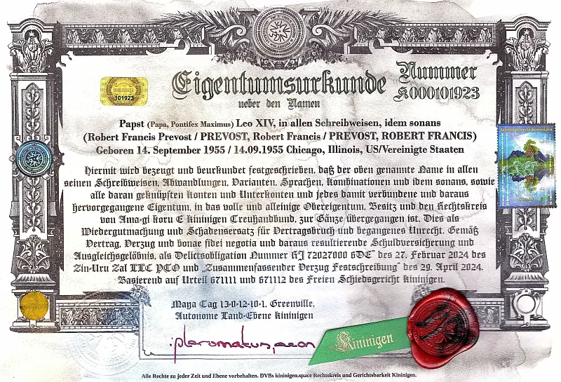 Namenseigentum-Vatikan 2 Namenssicherung Papst Leo XIV