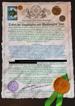 Dektret der Ungültigkeit und Wertlosigkeit Nummer zwei vorne